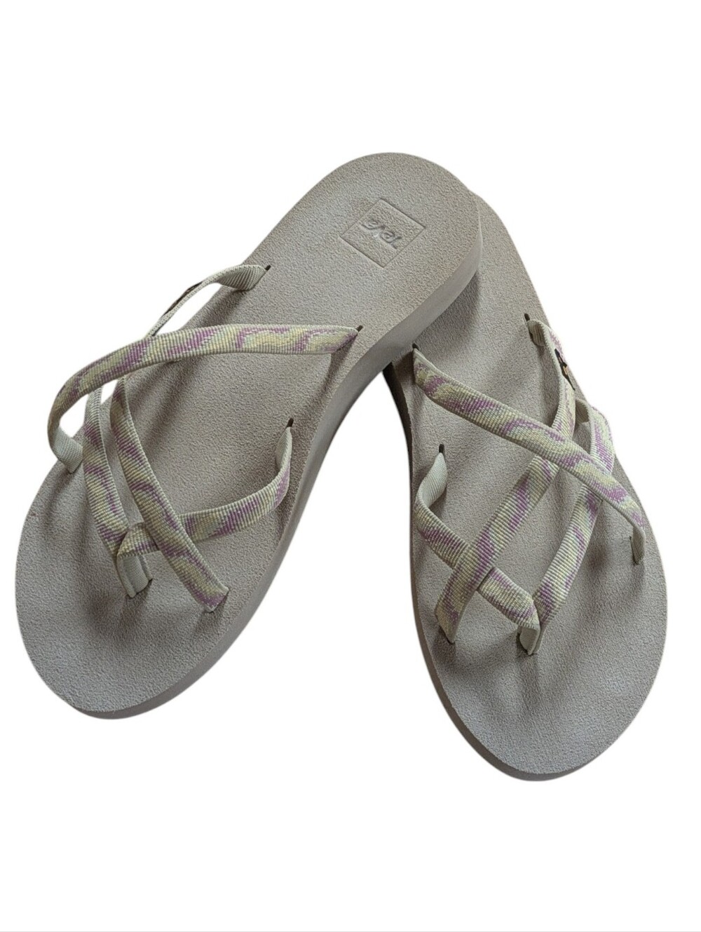 Teva Olowahu Strappy Flat Sandal Cream and Pink Size 10